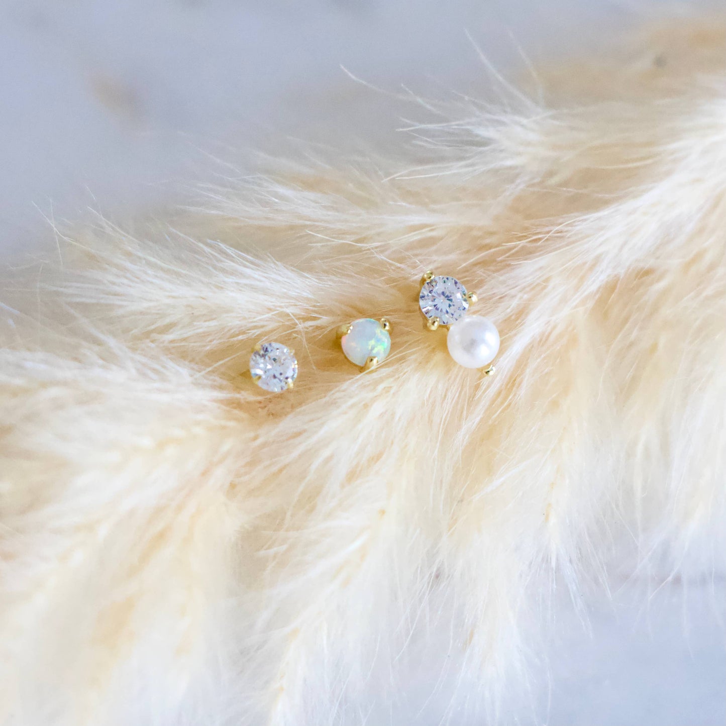 Opal, Pearl, CZ Earring Set, Hypoallergenic, Sterling