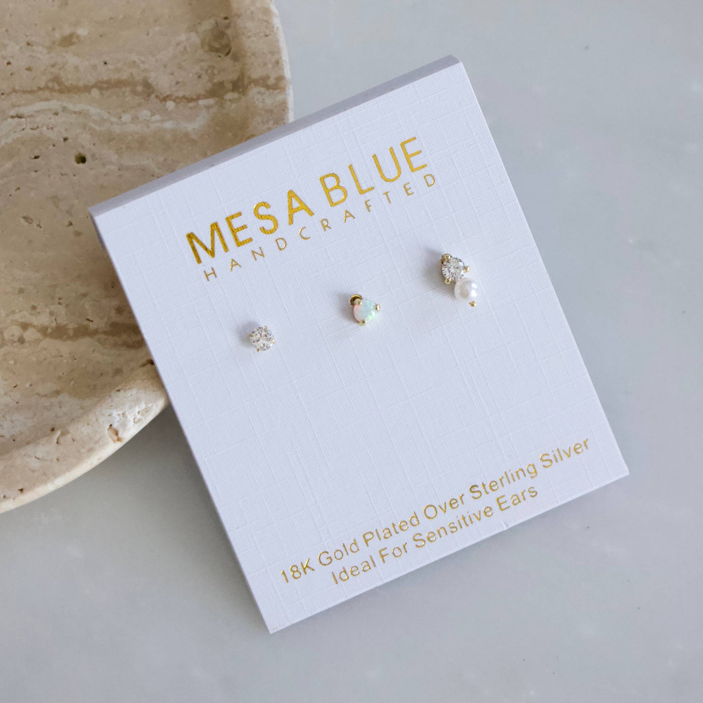 Opal, Pearl, CZ Earring Set, Hypoallergenic, Sterling 