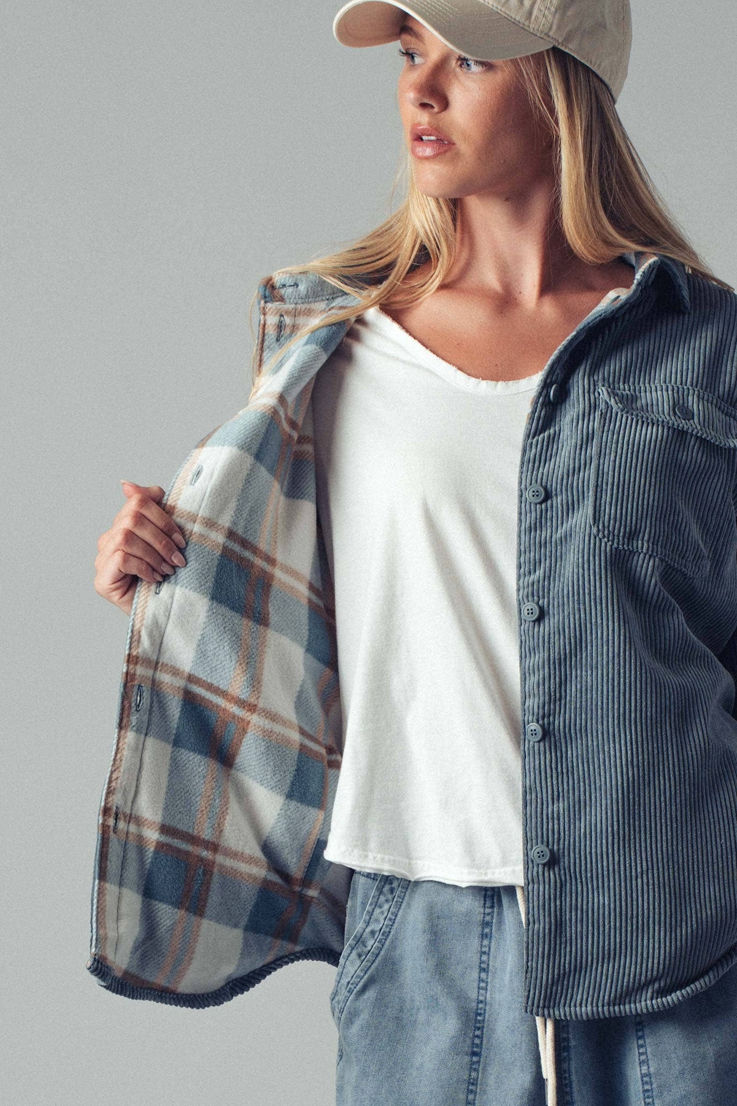 Welsy📚Plaid Lined Corduroy Flannel Shacket