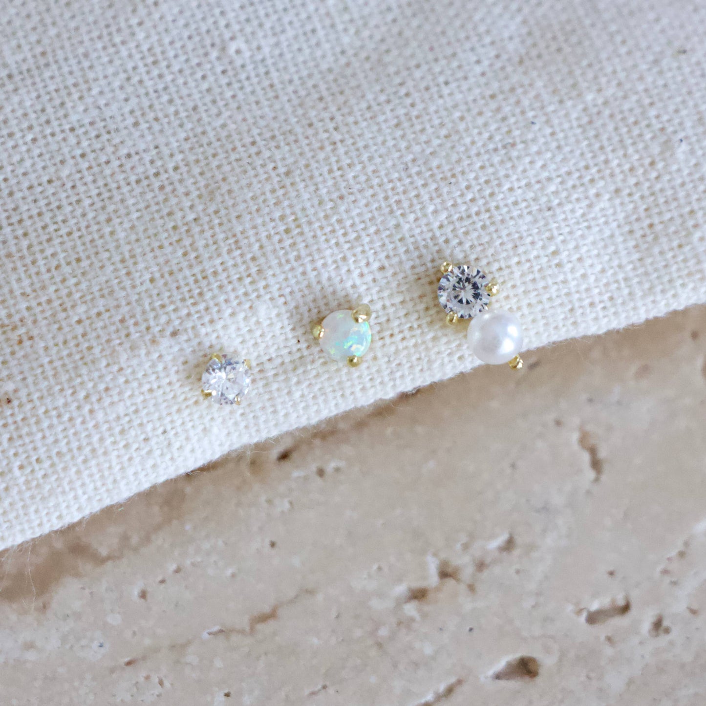 Opal, Pearl, CZ Earring Set, Hypoallergenic, Sterling 