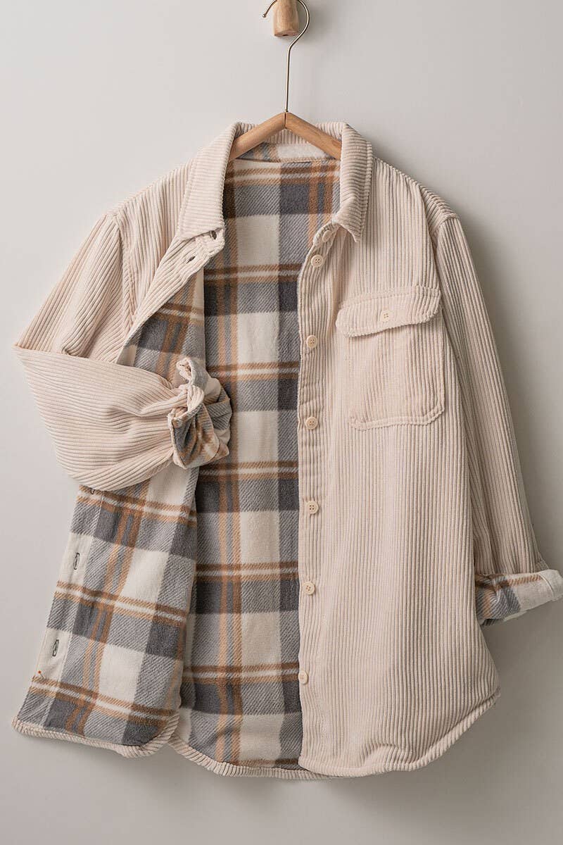Welsy📚Plaid Lined Corduroy Flannel Shacket