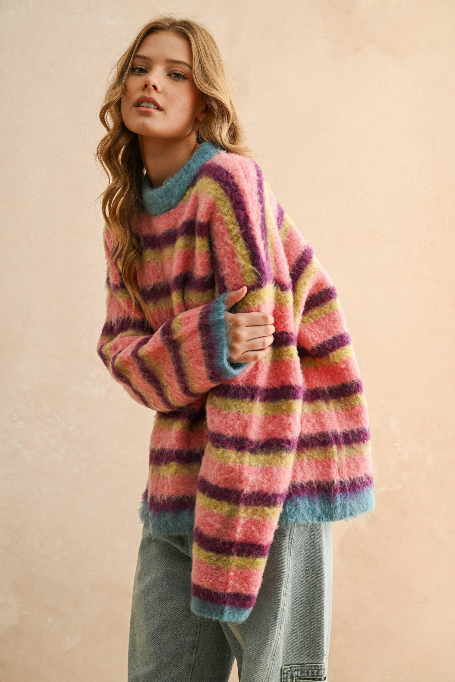 Mac📚MULTI COLOR BRUSHED EFFECT SWEATER TOP