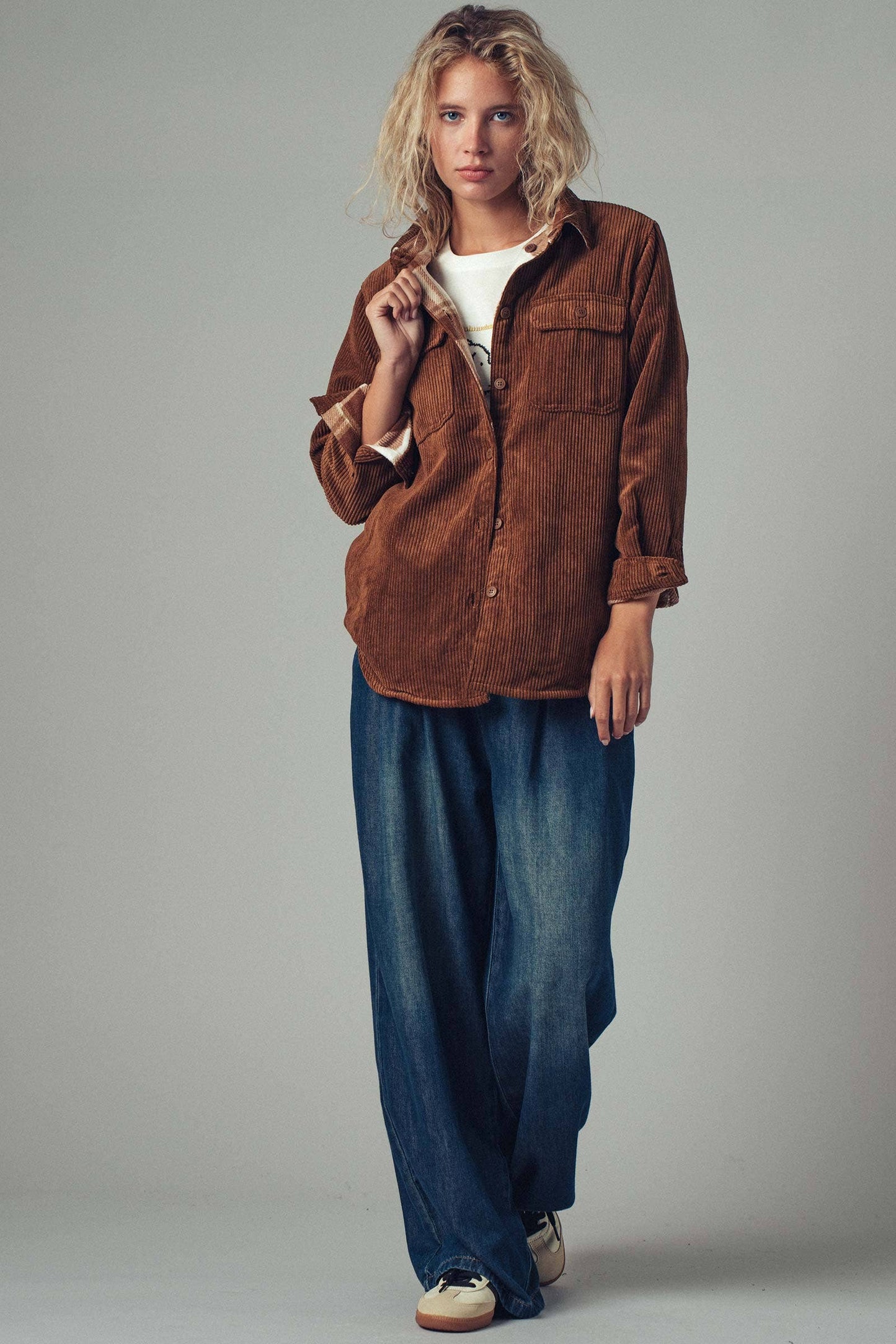 Welsy📚Plaid Lined Corduroy Flannel Shacket