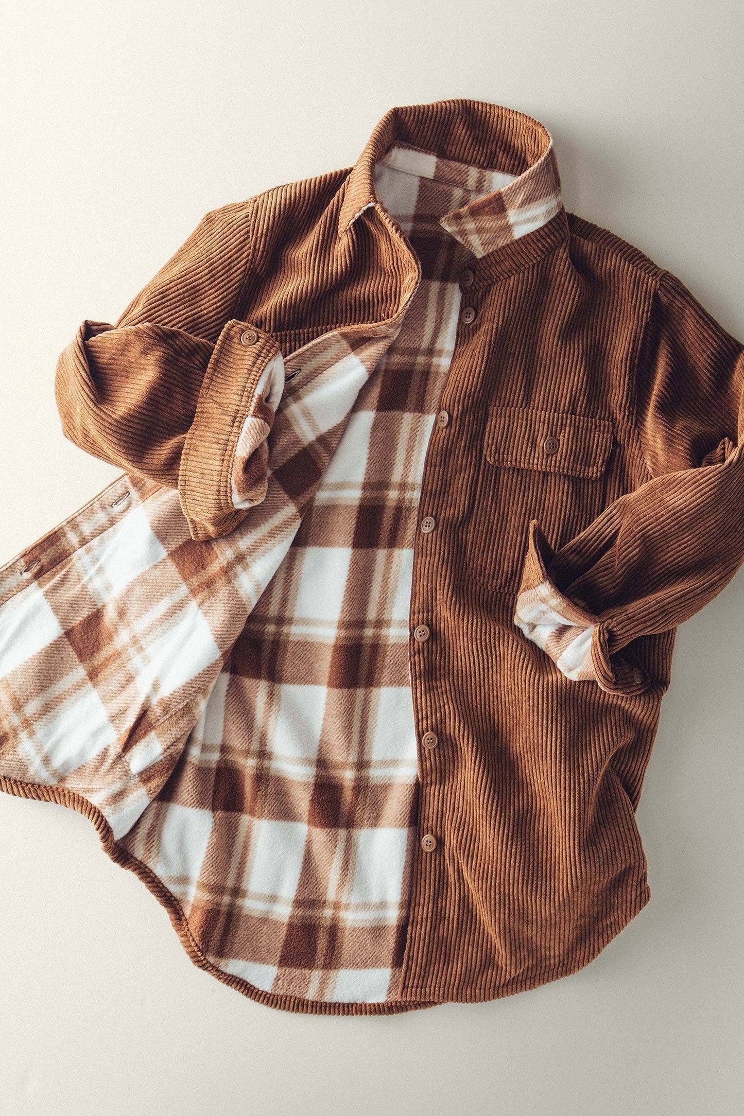 Welsy📚Plaid Lined Corduroy Flannel Shacket