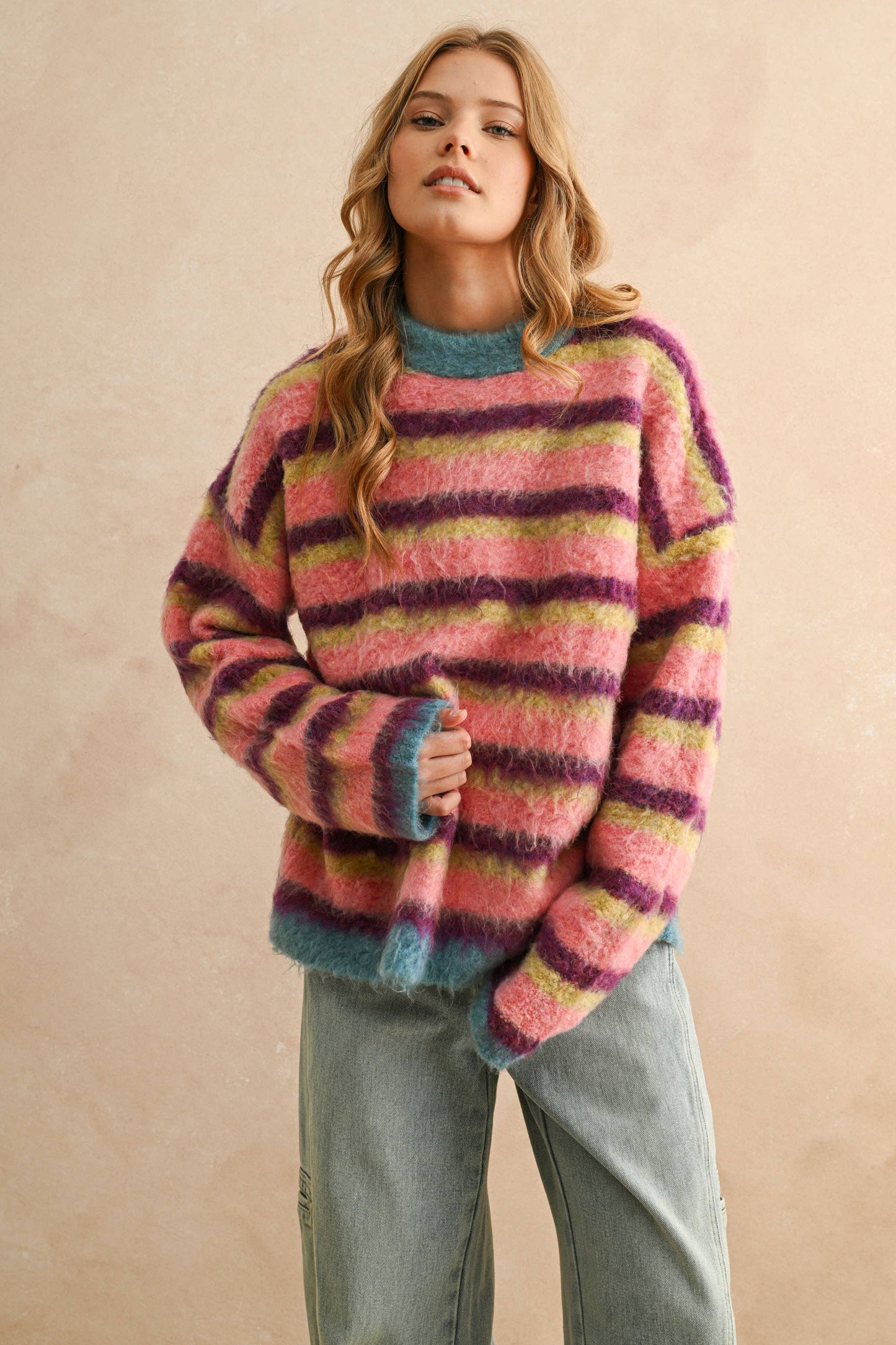 Mac📚MULTI COLOR BRUSHED EFFECT SWEATER TOP