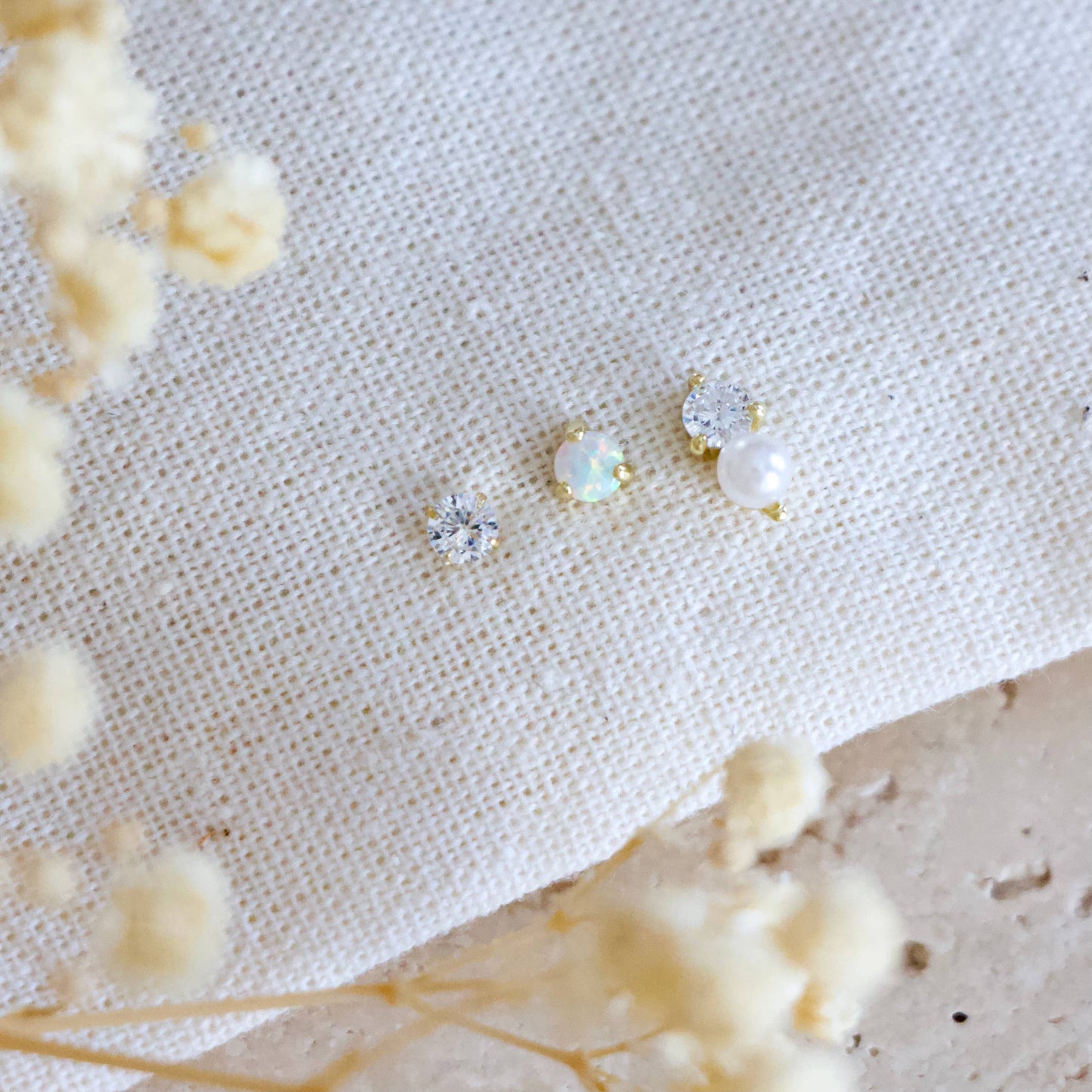 Opal, Pearl, CZ Earring Set, Hypoallergenic, Sterling 