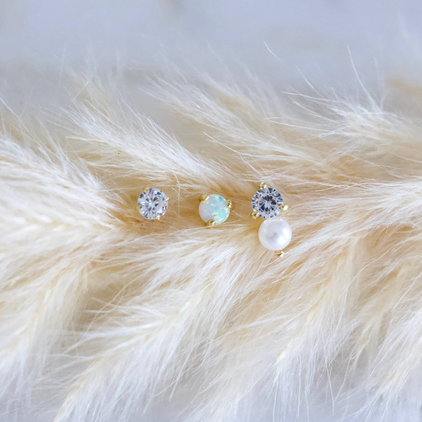 Opal, Pearl, CZ Earring Set, Hypoallergenic, Sterling 