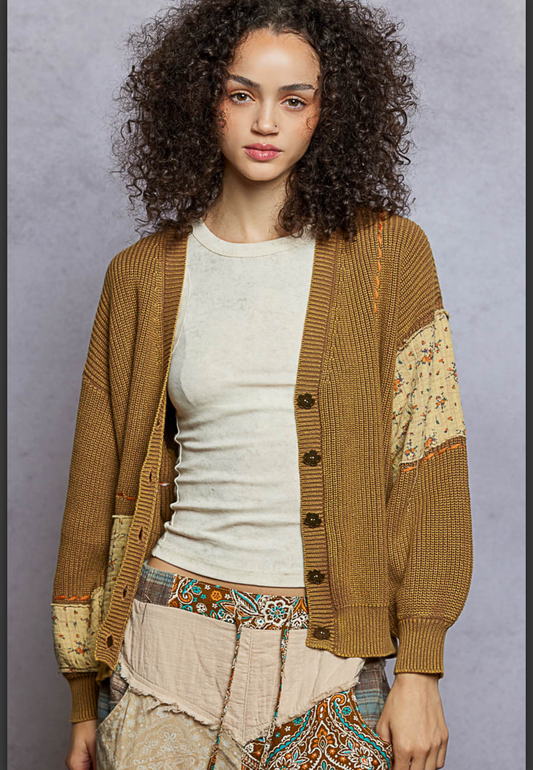 Louisa📚 Balloon Sleeve Solid Pattern
Stitch Detail Sweater Cardigan(Pol)