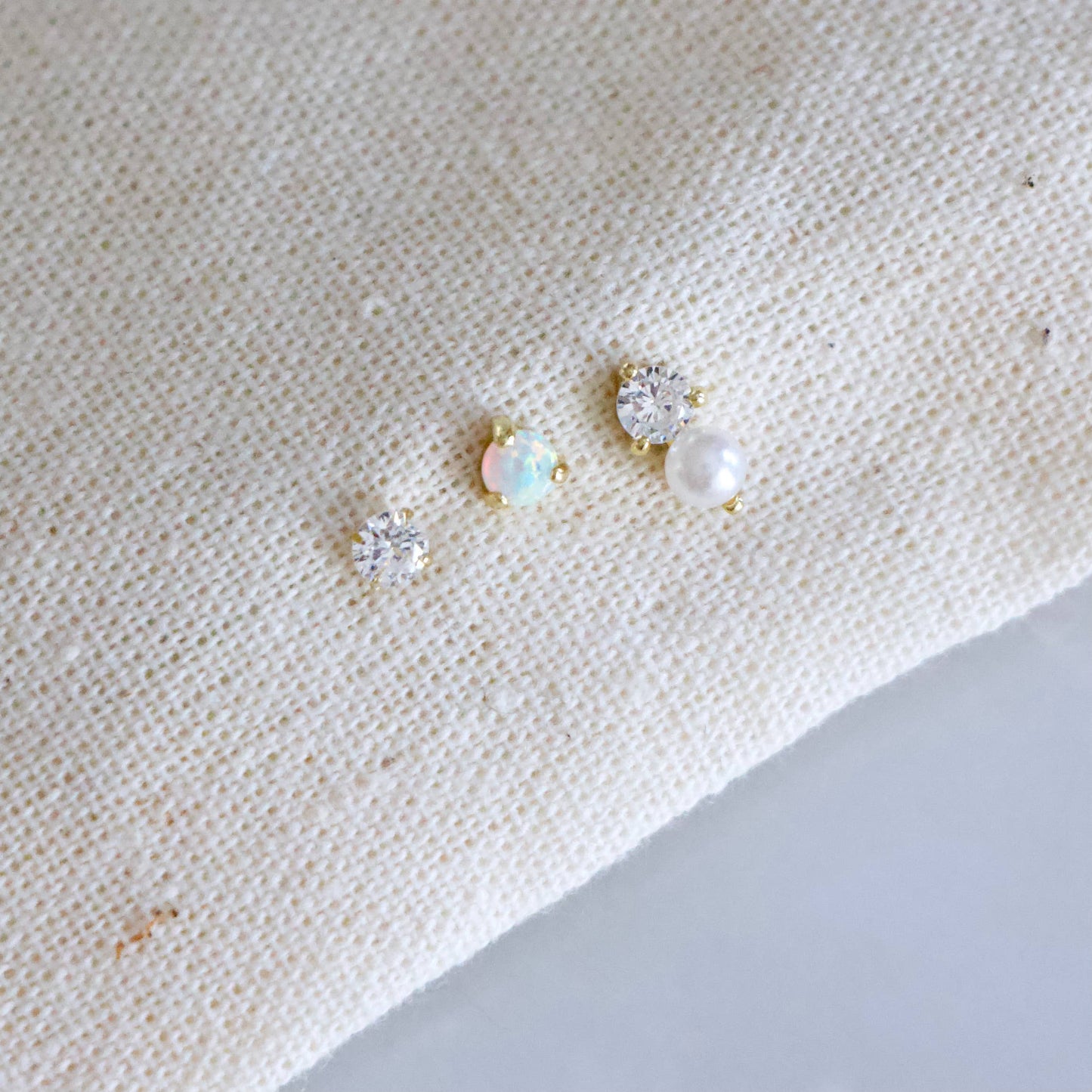 Opal, Pearl, CZ Earring Set, Hypoallergenic, Sterling 