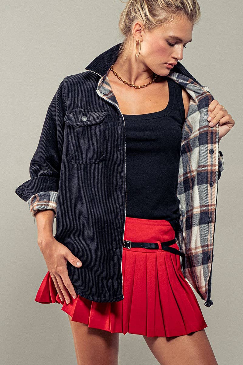 Welsy📚Plaid Lined Corduroy Flannel Shacket