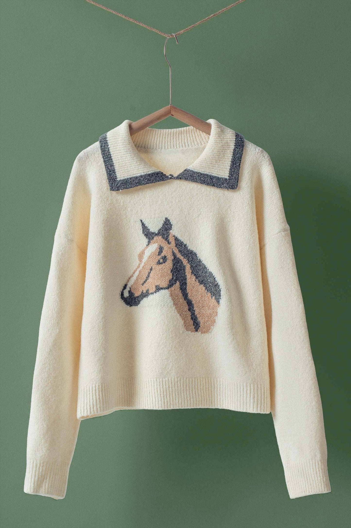 Morgan📚Sweater: Horse Motif Knit Sweater