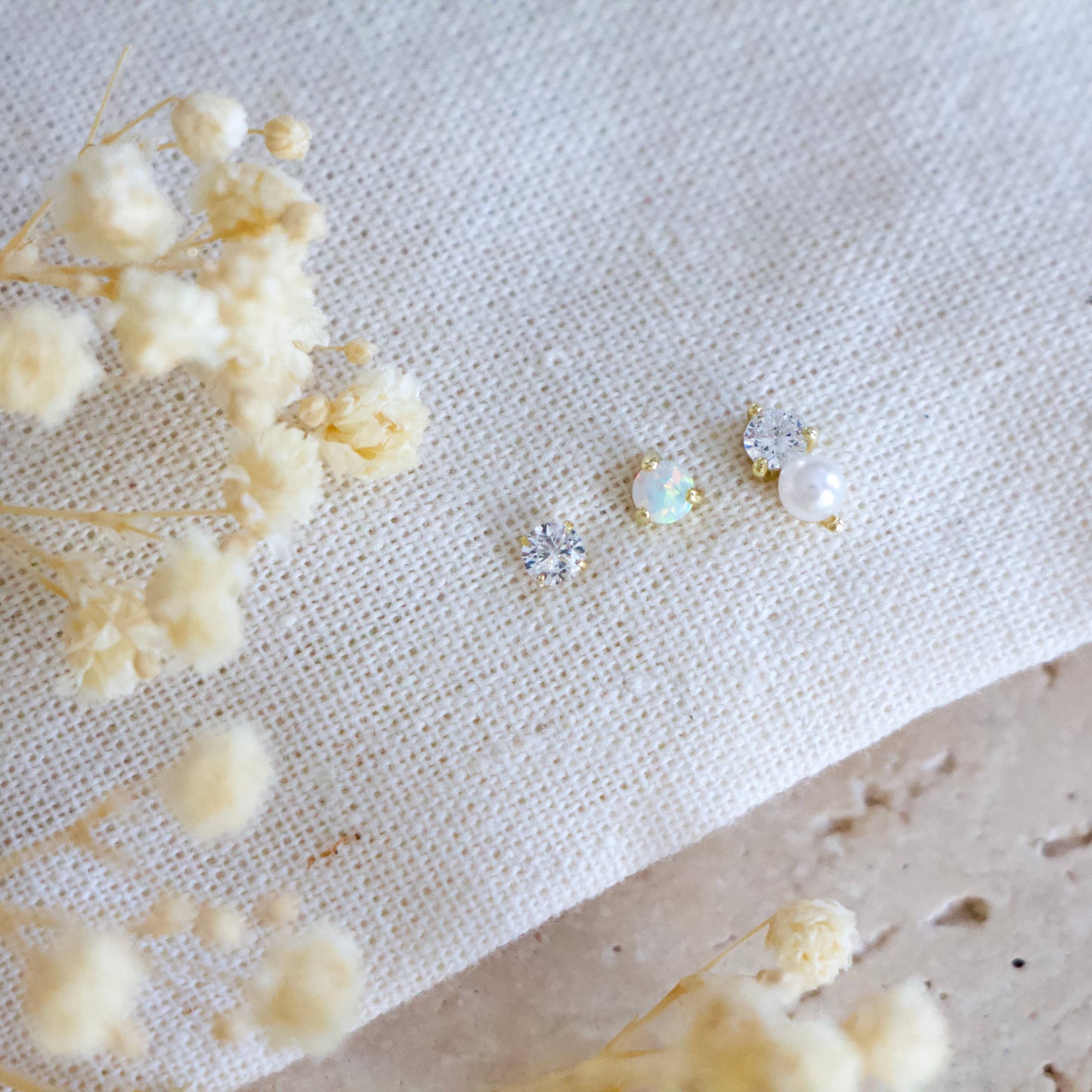 Opal, Pearl, CZ Earring Set, Hypoallergenic, Sterling 