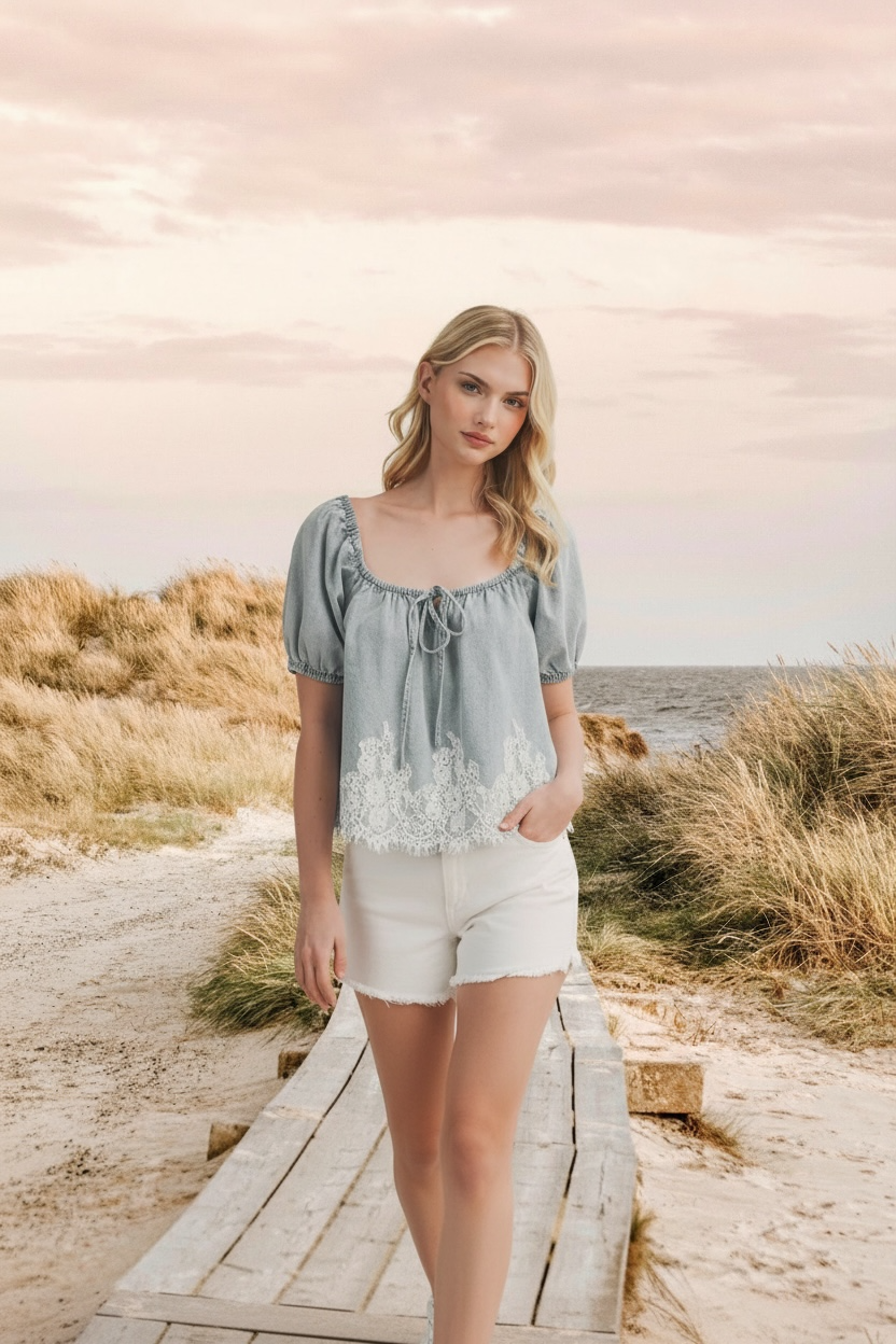 Seafoam Lace Clover Top