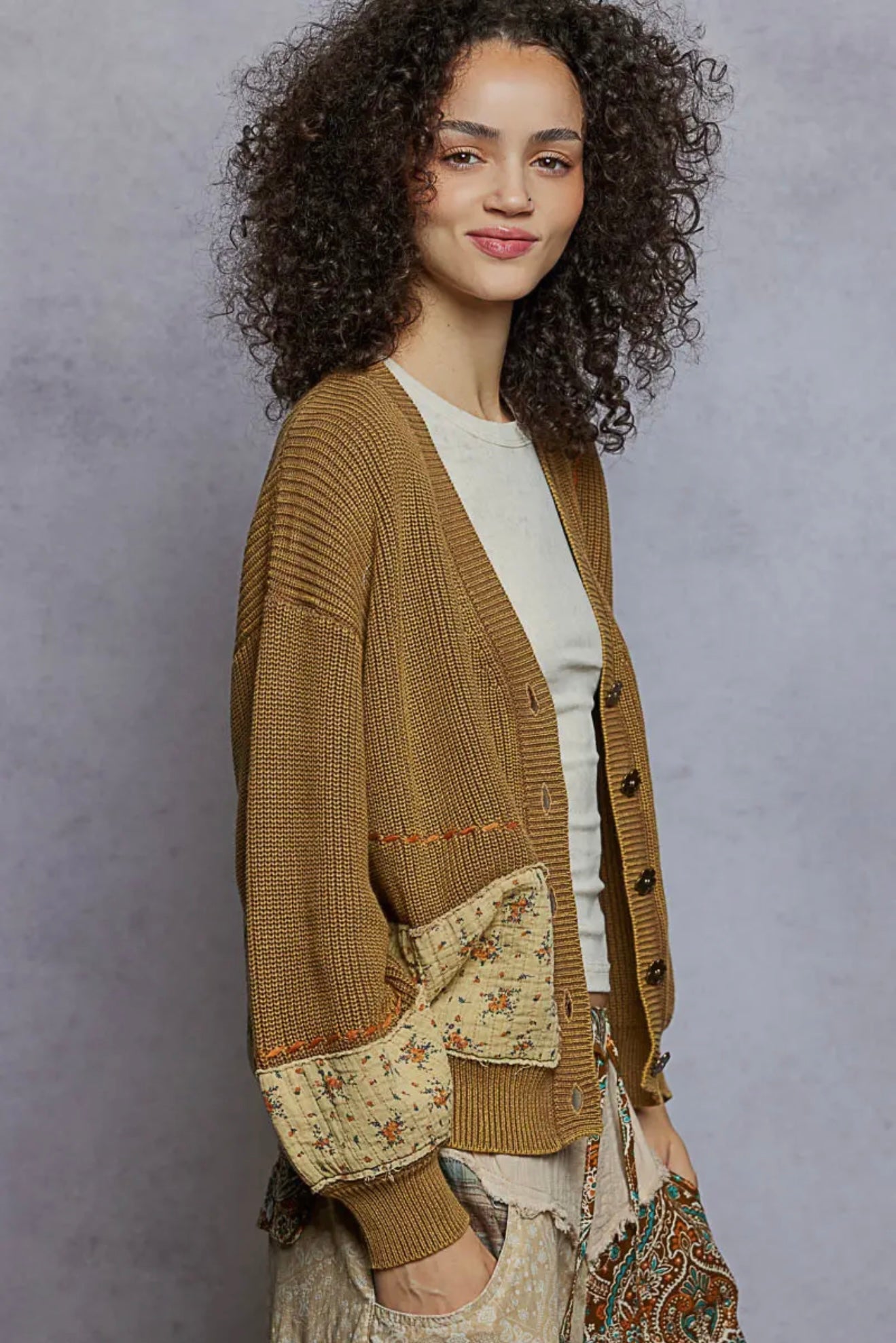 Louisa📚 Balloon Sleeve Solid Pattern
Stitch Detail Sweater Cardigan(Pol)