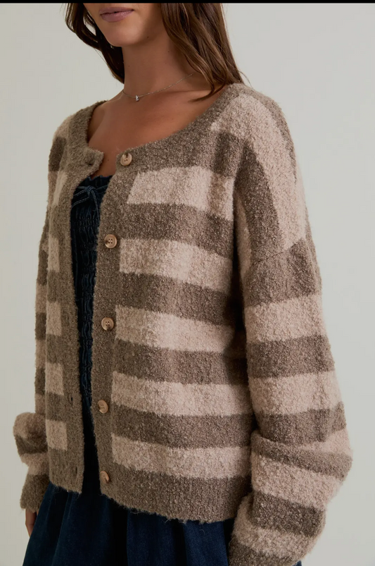 Katy📚 Round Neck Fuzzy Boucle Sweater Cardigan