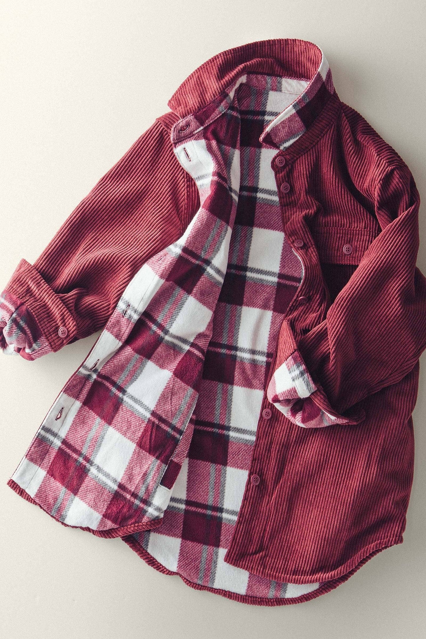 Welsy📚Plaid Lined Corduroy Flannel Shacket