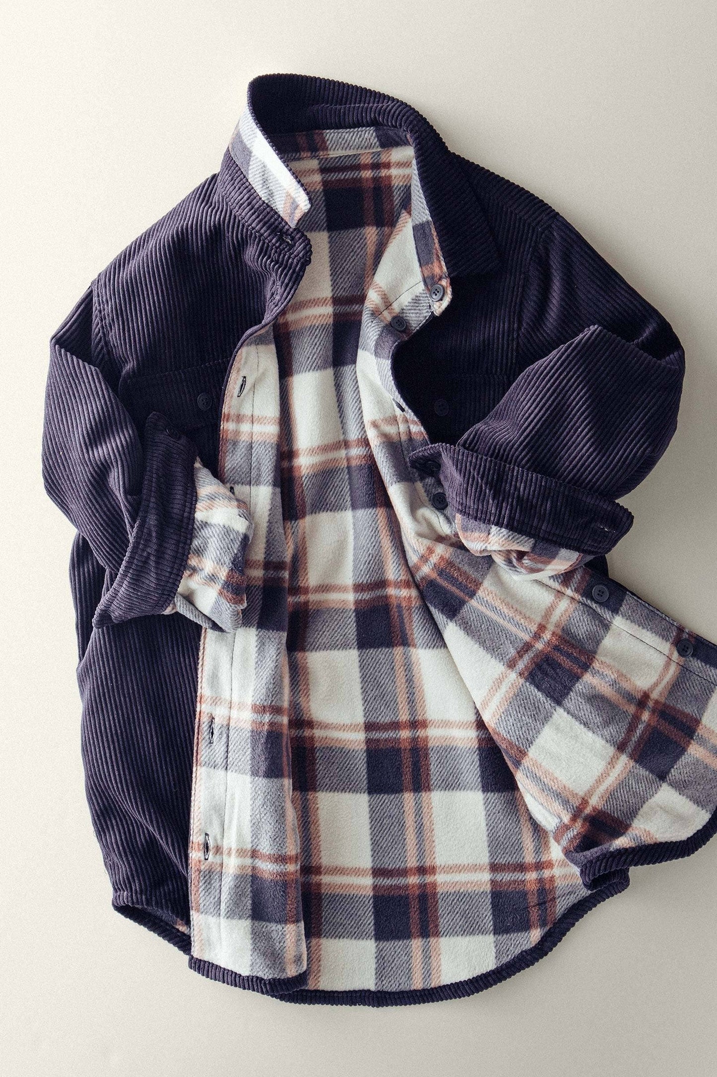 Welsy📚Plaid Lined Corduroy Flannel Shacket