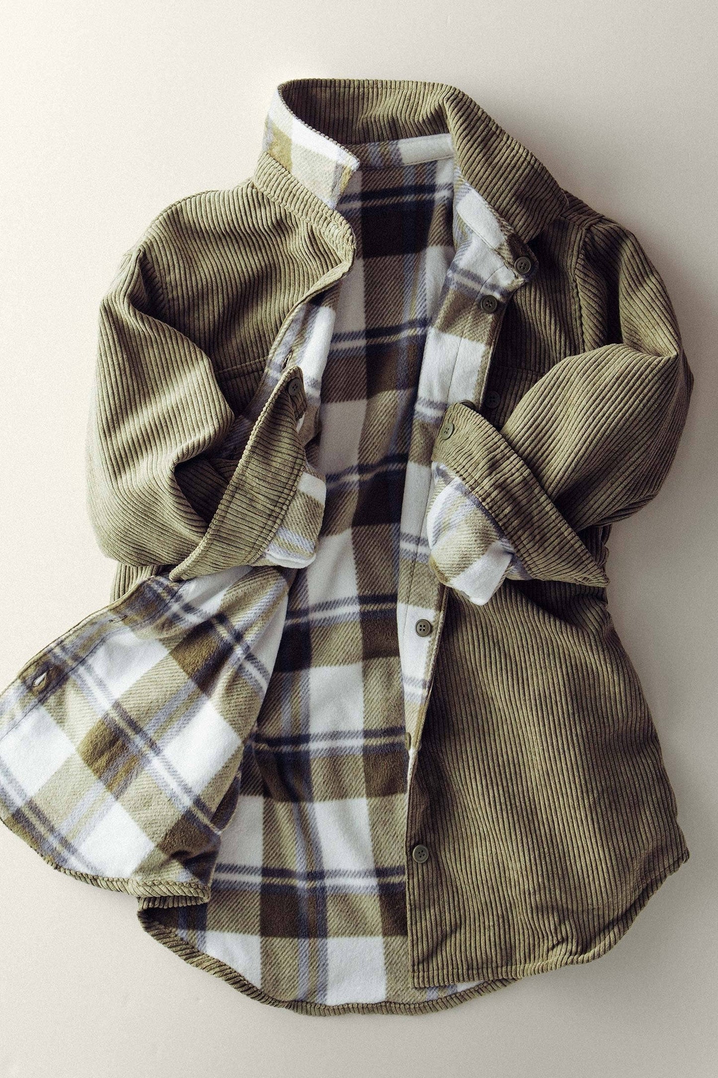 Welsy📚Plaid Lined Corduroy Flannel Shacket
