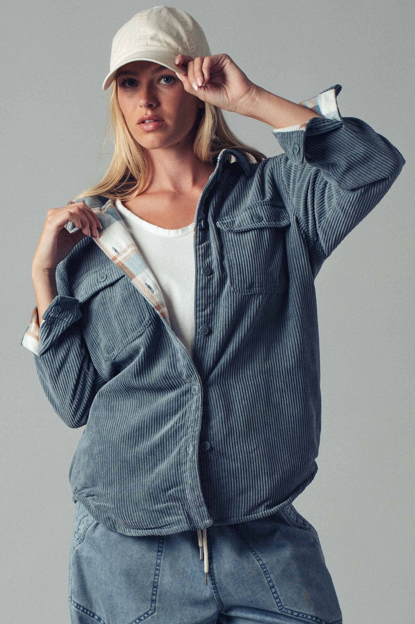 Welsy📚Plaid Lined Corduroy Flannel Shacket