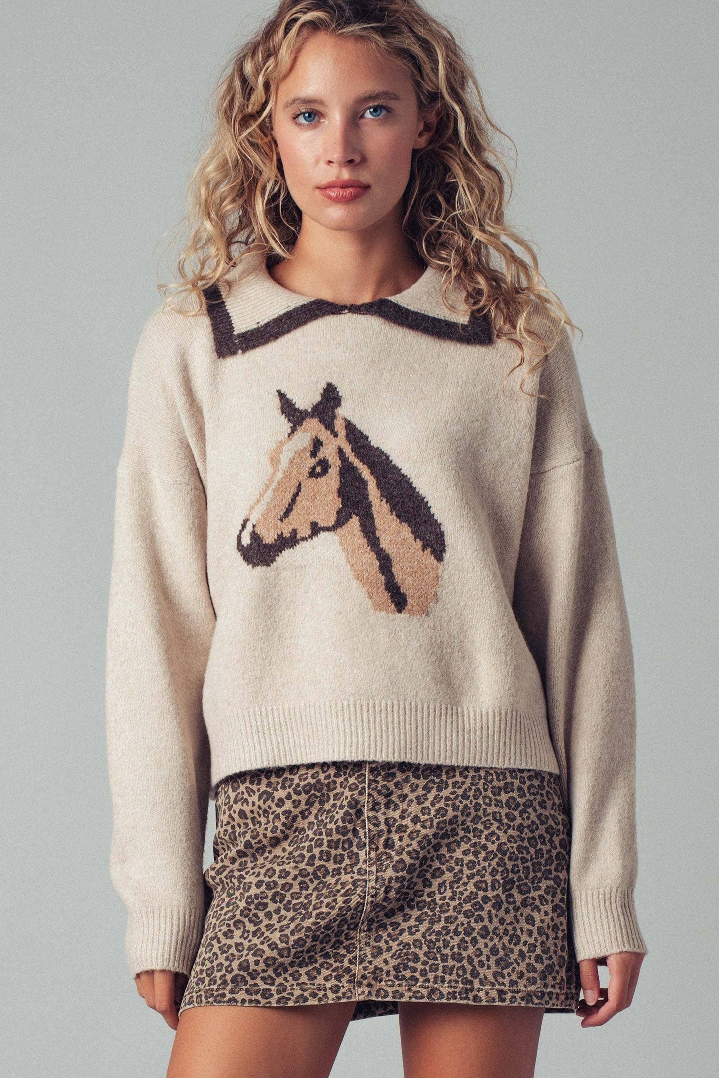 Morgan📚Sweater: Horse Motif Knit Sweater
