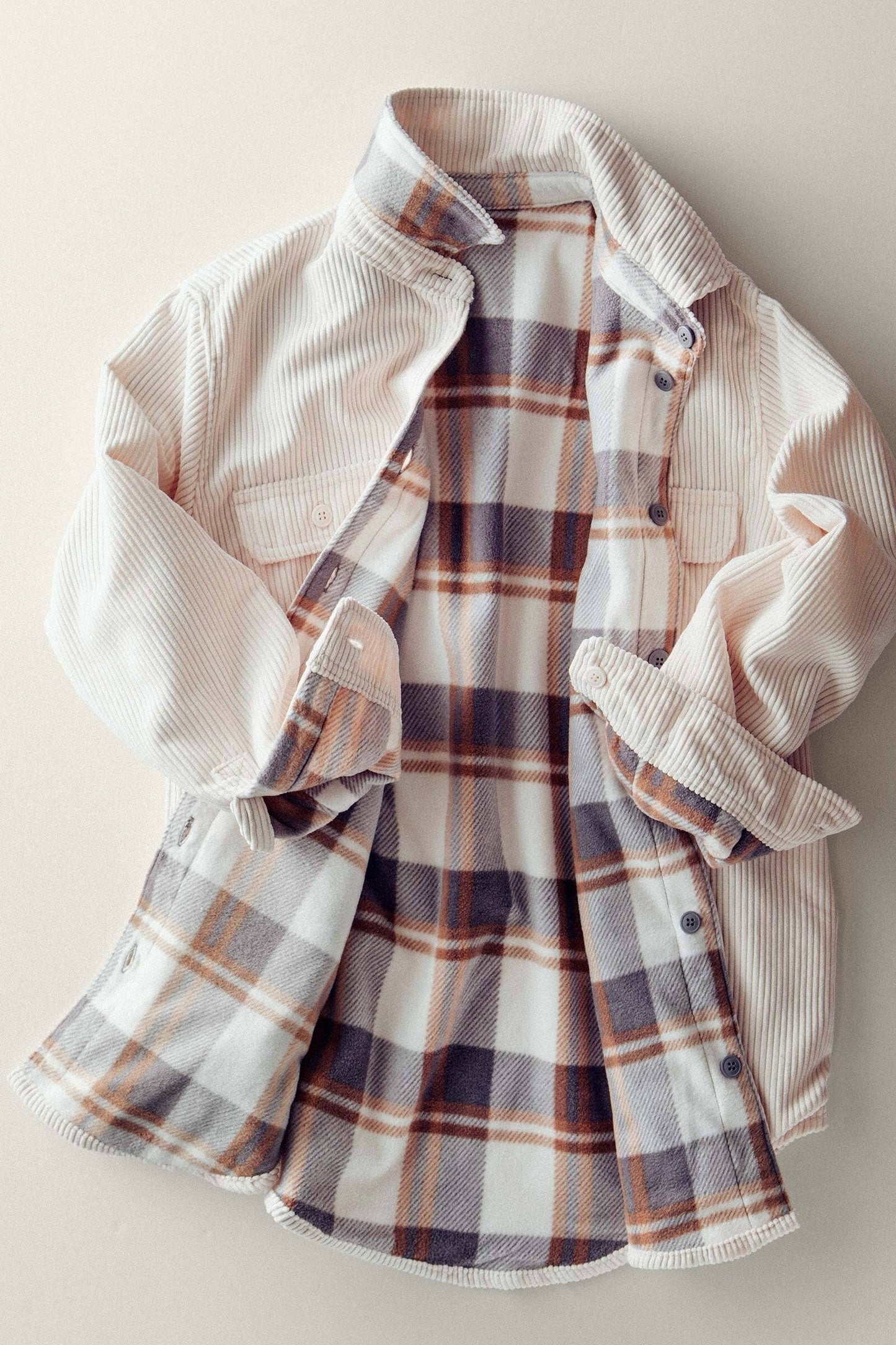 Welsy📚Plaid Lined Corduroy Flannel Shacket