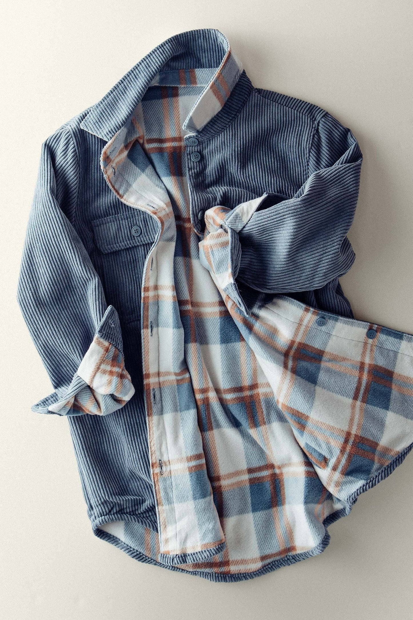 Welsy📚Plaid Lined Corduroy Flannel Shacket