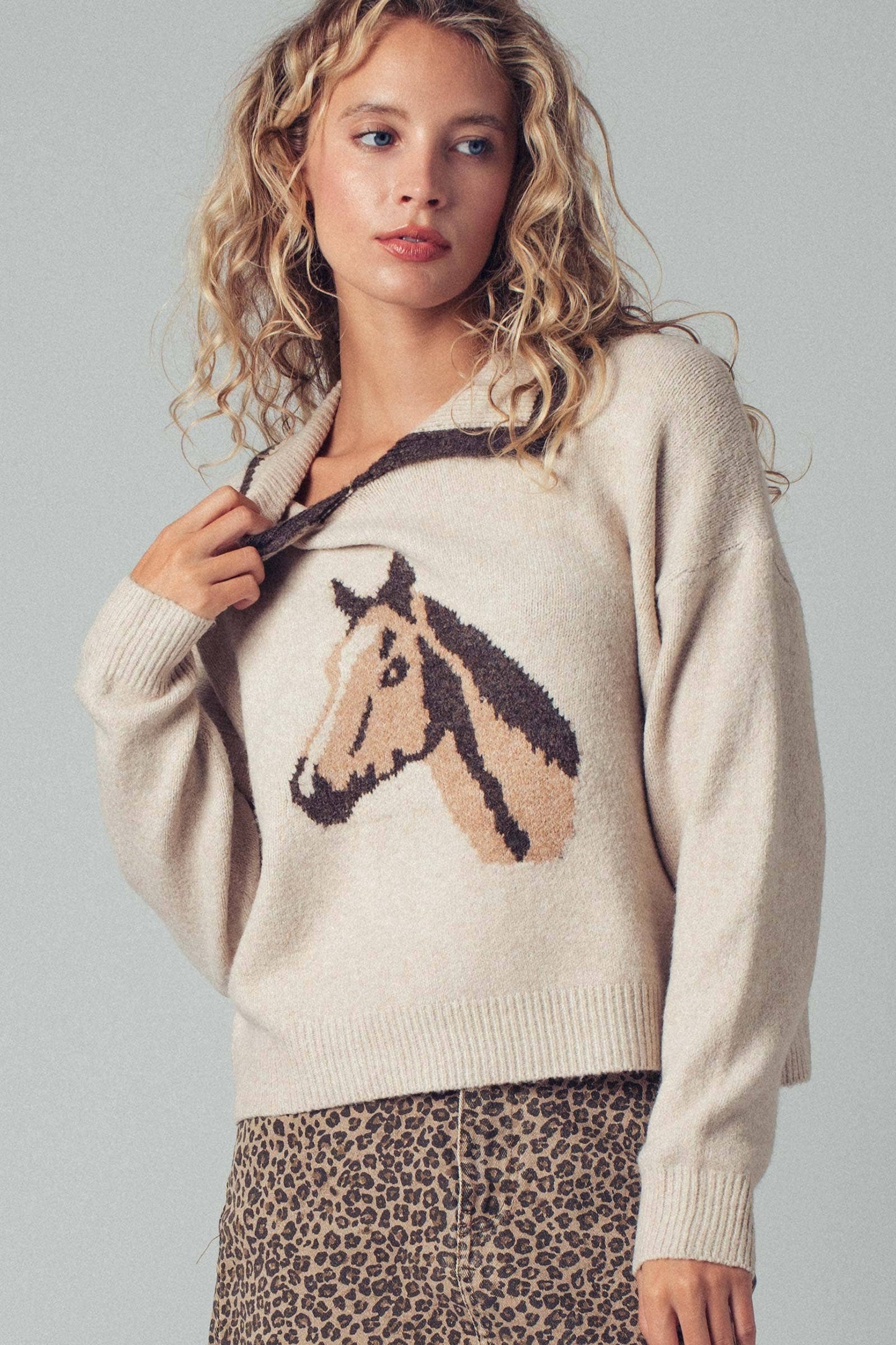 Morgan📚Sweater: Horse Motif Knit Sweater