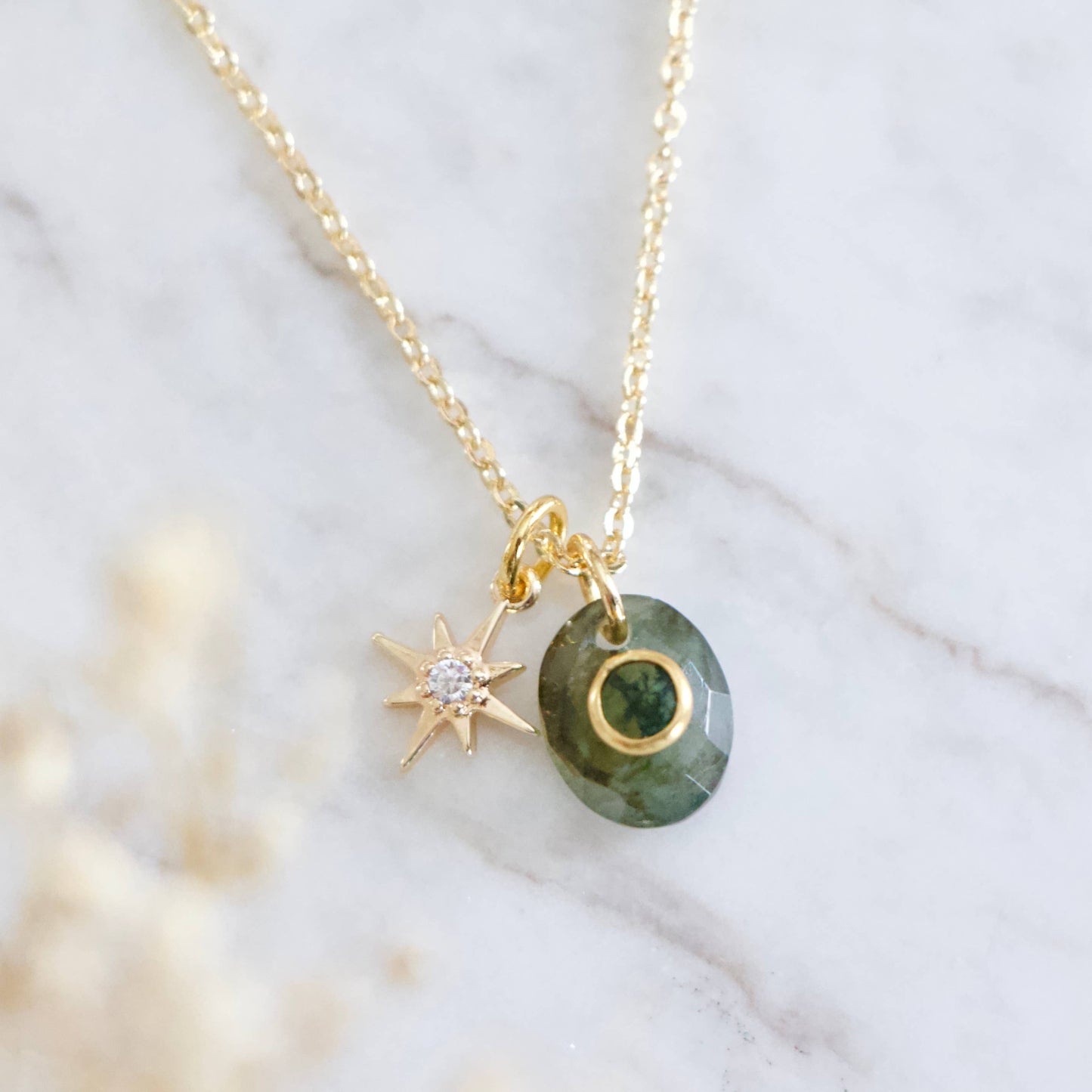 Labradorite or Amazonite Moss Agate Inlay Star Necklace 